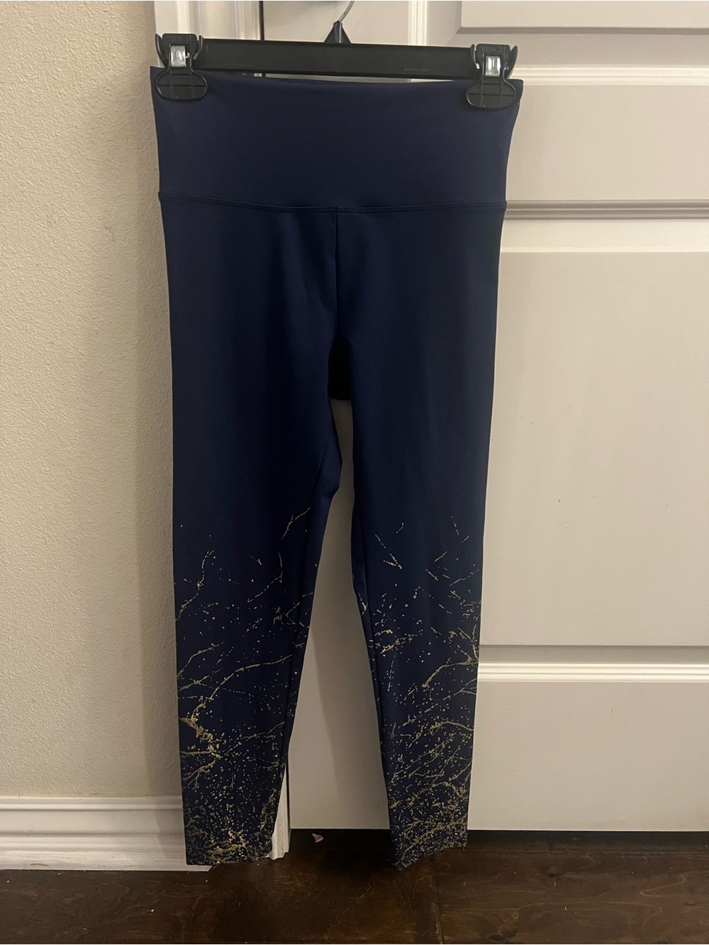 Fabletics Navy Leggings with Gold Splatter Detail
